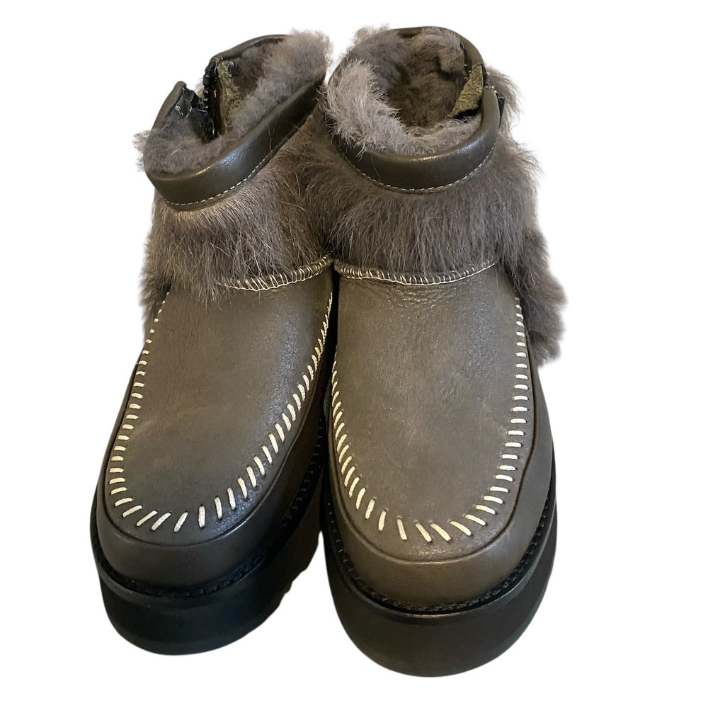 UGG Women's Fluff Punk Fur Trimmed Ankle Boots Platform Zip Side‎ Tassel Size 5